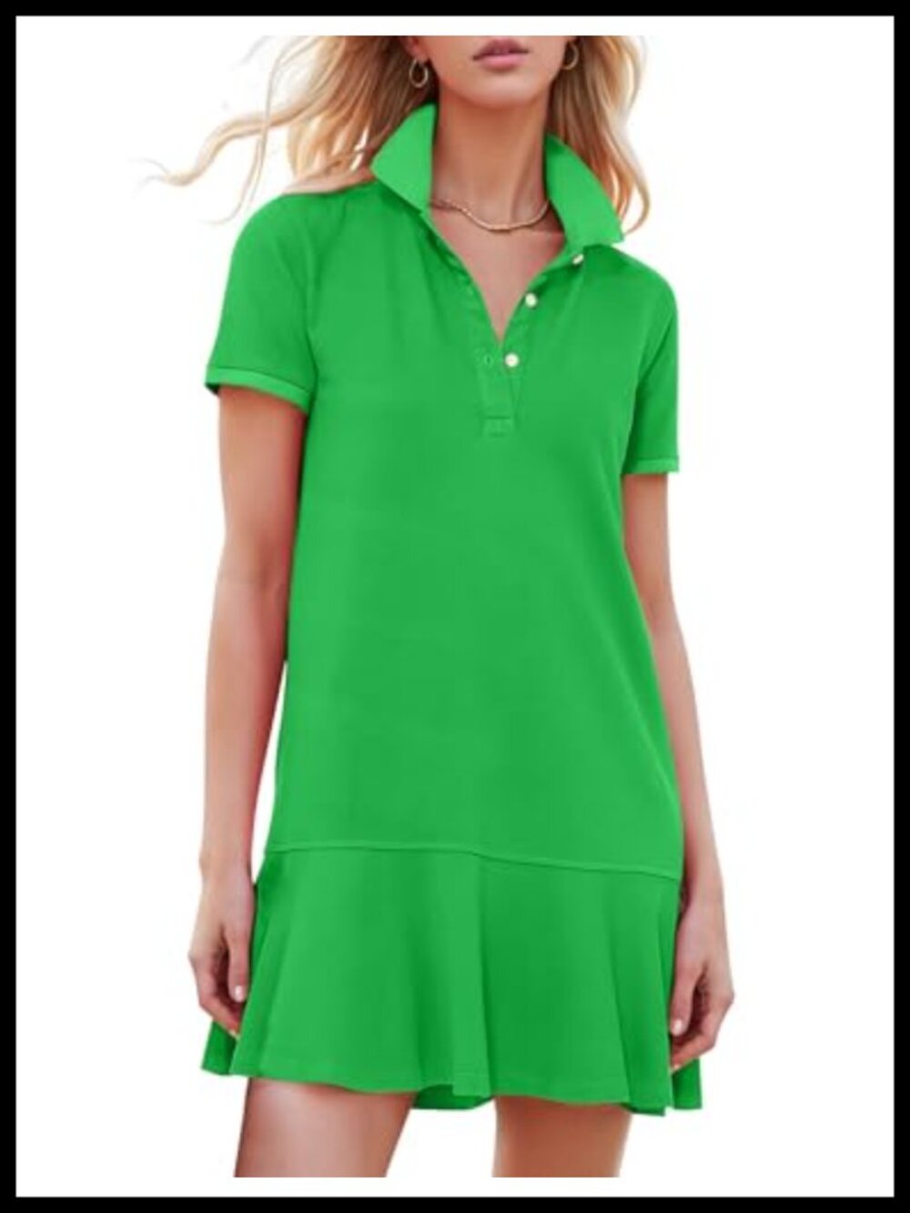Women's Cotton Blend Polo Mini Dress Short Sleeve V-Neck Collared Casual